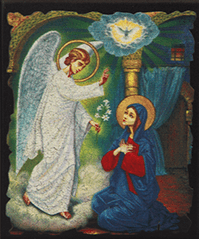 Icon "Annunciation of the Virgin Mary" on a wooden base, 12 x 10