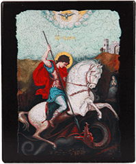 Icon "Saint George the Victorious" on a wooden base, 12 x 10