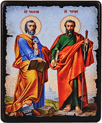 Icon "Apostles Saint Peter and Saint Paul" on a wooden base, 12 x 10