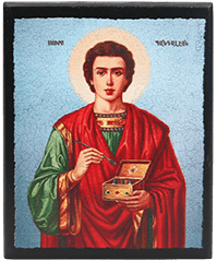 Icon "Saint Panteleimon" on a wooden base, 12 x 10