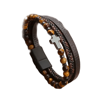 Leather bracelet with natural tiger's eye stone