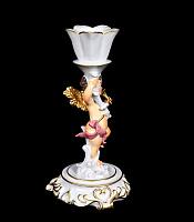Candle holder with little angel (hand-painted/left)