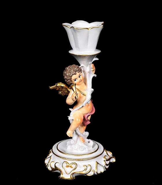 Candle holder with little angel (hand-painted/left)