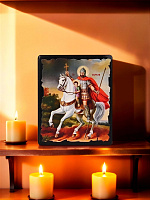 Icon "Military leader Saint Sarkis and Saint Martiros" on a wooden base