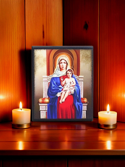 Icon "The Virgin Mary with the Child" on a wooden base