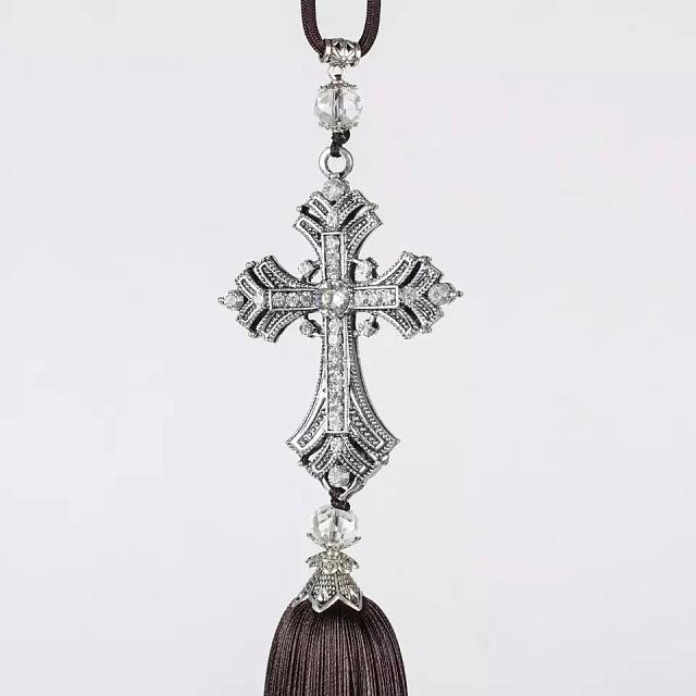 Car pendant blooming cross with fringe