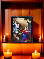 Icon "Annunciation of the Virgin Mary" on a wooden base