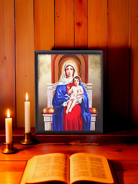 Icon "The Virgin Mary with the Child" on a wooden base