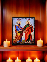 Icon "Apostles Saint Peter and Saint Paul" on a wooden base