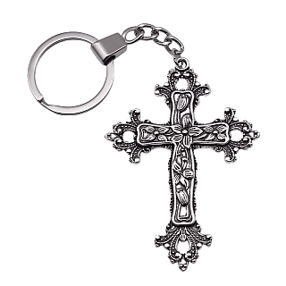 Keychain blooming cross metallic, silver color