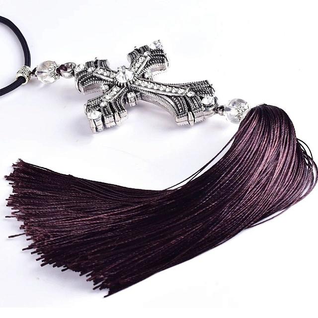 Car pendant blooming cross with fringe