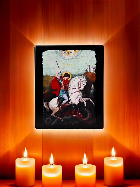 Icon "Saint George the Victorious" on a wooden base