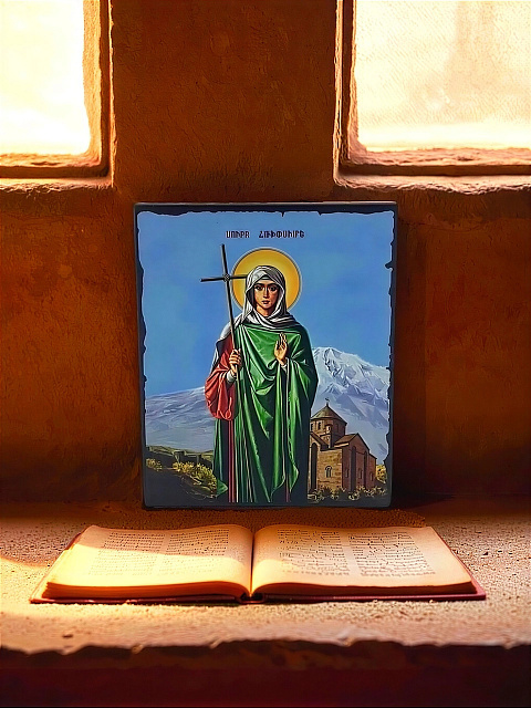 Icon "Saint Ripsime" on a wooden base