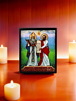 Icon "Saint Saak Parthev and Saint Mesrop Mashtots" on a wooden base