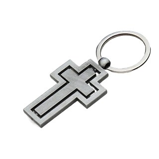 Metal keychain with a rotating cross