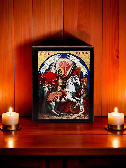 Icon "Saint Vardan Mamigonian" on a wooden base
