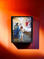 Icon "The Baptism of Jesus Christ" on a wooden base