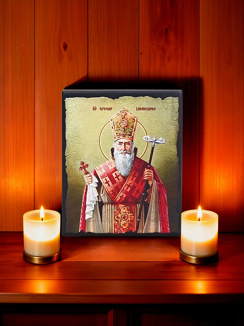 Icon "Saint Gregory the Illuminator" on a wooden base