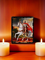 Icon "Military leader Saint Sarkis and Saint Martiros" on a wooden base