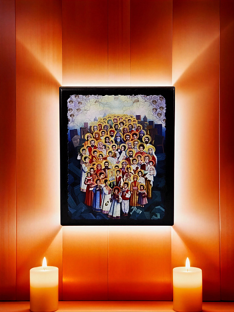 Icon "Holy Martyrs" on a wooden base
