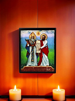 Icon "Saint Saak Parthev and Saint Mesrop Mashtots" on a wooden base
