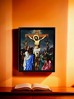 Icon "Crucifixion of Jesus Christ" on a wooden base