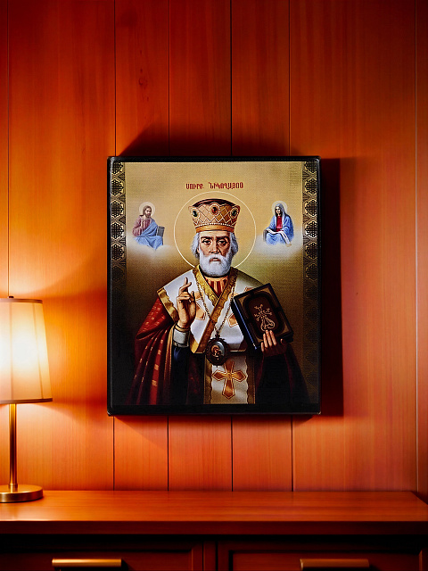 Icon "Saint Nicholas the Wonderworker" on a wooden base