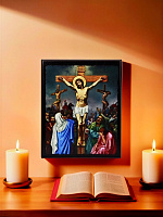 Icon "Crucifixion of Jesus Christ" on a wooden base