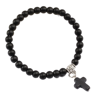 Bracelet made of natural black stone with a cross