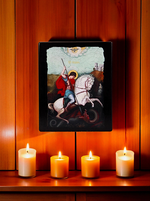 Icon "Saint George the Victorious" on a wooden base