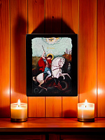 Icon "Saint George the Victorious" on a wooden base