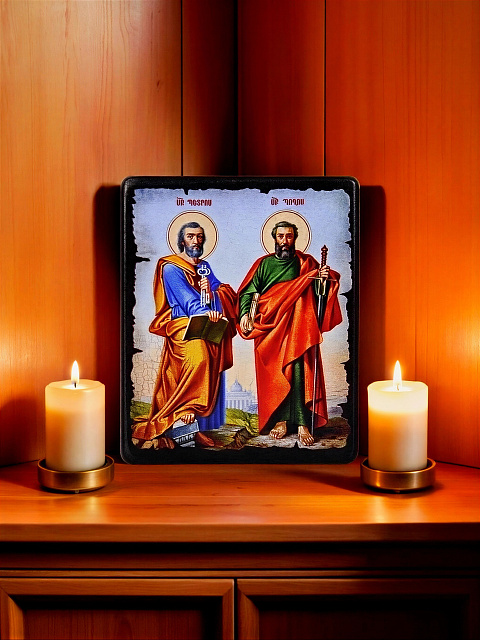 Icon "Apostles Saint Peter and Saint Paul" on a wooden base