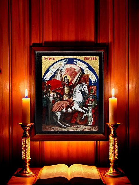 Icon "Saint Vardan Mamigonian" on a wooden base