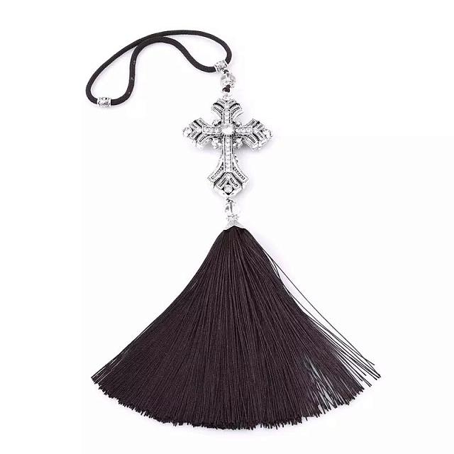 Car pendant blooming cross with fringe