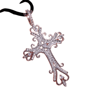 Cross, sterling silver (S925) with zircon, on a black cord