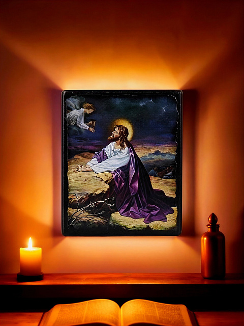 Icon "The Prayer of the Cup" on a wooden base